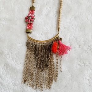 Express Wood Bead Gold Dangle Necklace, NWOT